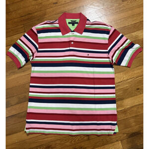 Vintage Tommy Hilfiger Mens Large Polo Shirt Colorful Striped Short Sleeve